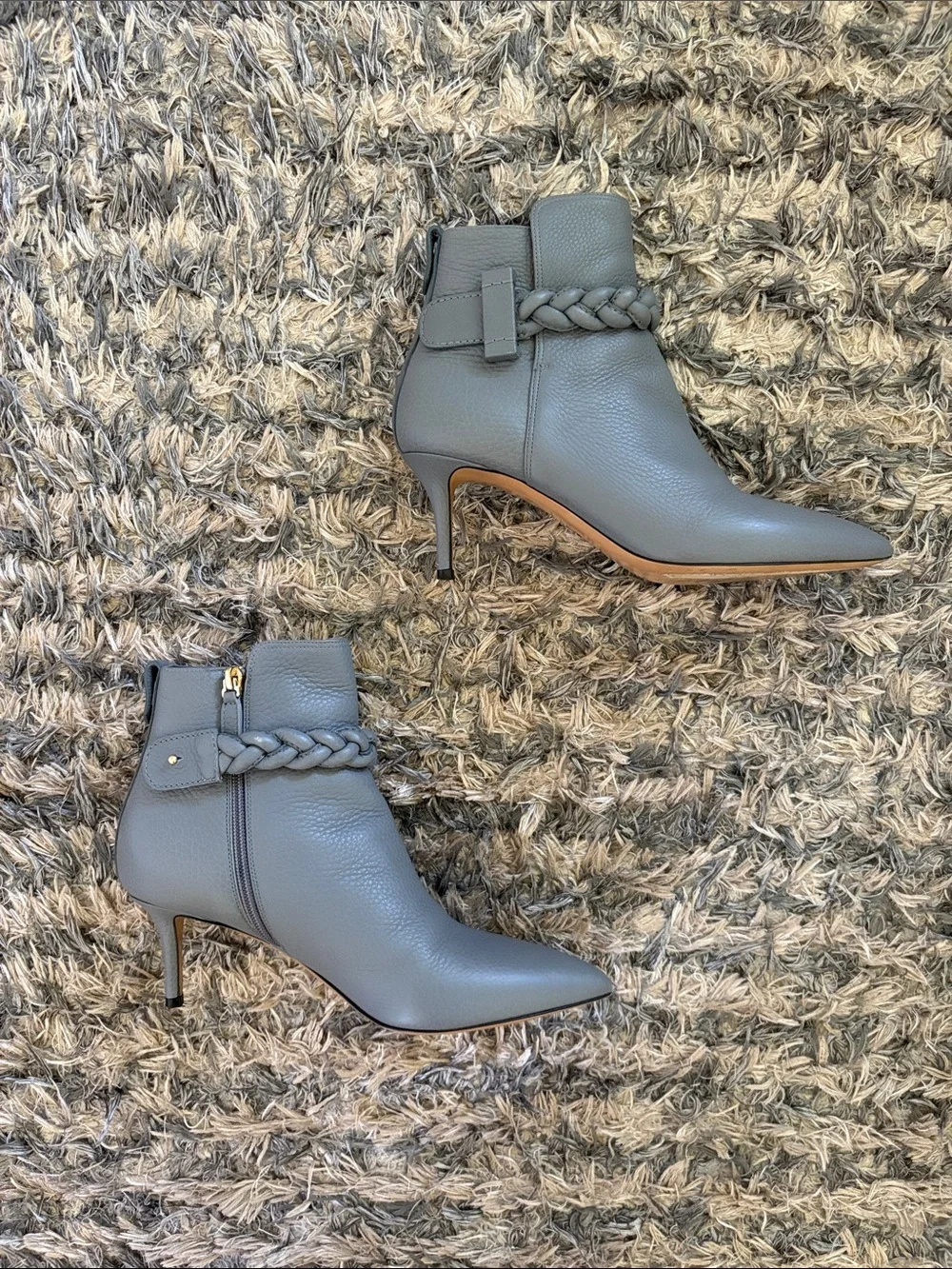 Valentino Garavani Gray Braided Leather Boots Size 39 Box Dustbag Heels 2.5”